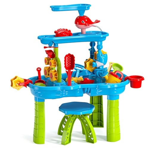 NASSMOSSE Wassertisch für Kinder, Wassertabelle für Kinder 1 Set 3-stufig geräumige sensorische Tisch farbenfrohe Strandspielzeug interaktiver Eltern-Kind-Kühlung Wasserspielzeug für Outdoor von NASSMOSSE