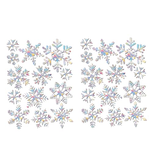 Snowflake -Aufkleber, 2 Blech prismatischer Schneeflocken -Sonnenfänger Aufkleber, Schneeflocken Weihnachtsfenster Klinge, nicht klebrige Weihnachtsaufkleber, statischer Aufkleber für Weihnachtshomig von NASSMOSSE