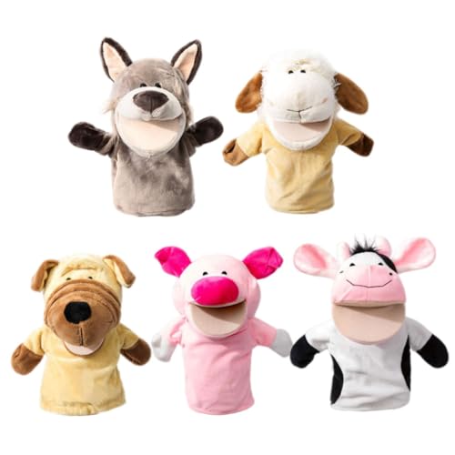 Tierhandpuppen Plüsch gefüllt interaktives Pretend -Spielzeug mit beweglichen offenen Mund -Puppenhaus -Ornamenten 5pcs von NASSMOSSE