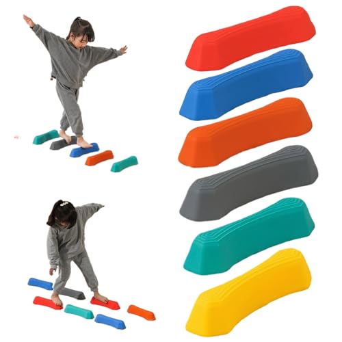 Trittsteine ​​Garten 6pcs/Set Trittsteine ​​für Kinder Regenbogen Sensorische Ausgleich Steine ​​Nicht-Schlupfkinder-Balance-Balken Stapelbare Kinder Hinderniskurs für Spielplatz, Verbesserung der kö von NASSMOSSE