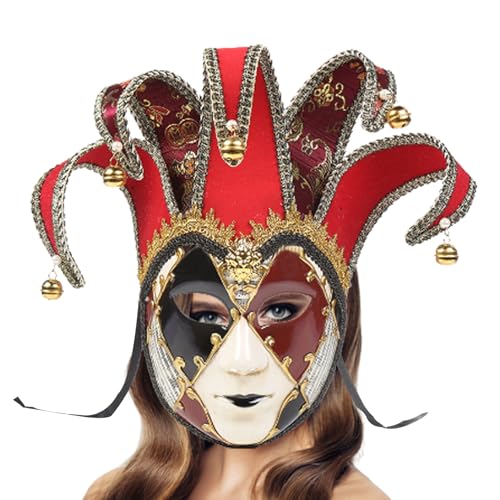 Venezianische Maskerade Gesichtsgarde für Frauen Full Face Karneval Jester Face Guard Crack Getreide Stil Dress Up Cosplay Face Guard mit Spitzendekor für Holloween Performance Party Red Halloween De von NASSMOSSE