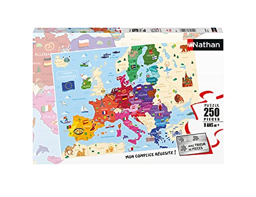 Nathan - Kinderpuzzle – 250 Teile – Karte von Europa – Mädchen oder Jungen ab 8 Jahren – hochwertiges Puzzle – Dicker und robuster Karton – Kartographie – 86879 von NATHAN