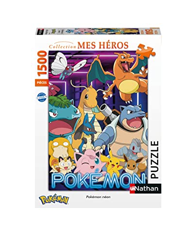 Nathan - Puzzle 1500 Teile – Pokémon Neon – Erwachsene und Kinder ab 14 Jahren – Hochwertiges Puzzle – Kollektion Meine Helden – Abenteuer & Action – 87329 von NATHAN