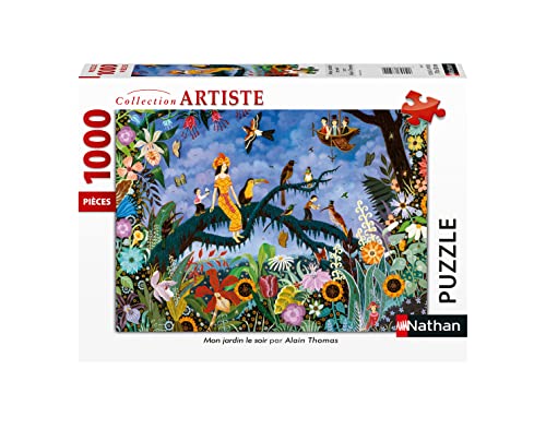 Nathan 4005556876334 1000 pièces Mon Jardin le soir Alain Thomas Other License Puzzle für Erwachsene, Schwarz, Weiß, Goldgrau von NATHAN