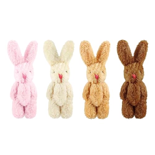 NATOSU 4 Stück 4.5cm Mini Kaninchen, Plüschhase Geschenk für Enkelin Puppenhauszubehör Mini-Kaninchen mit Gelenk,Ostern deko，DIY-Dekoration, Bekleidungsmaterial Zubehör für Kinder von NATOSU