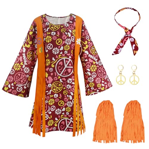 NATUCE 4 Stück Hippie Kostüm Damen Set, 60 er 70er Jahre Bekleidung Hippie Frau, 70er Jahre Kostüm Halloween Kostüm, 70er Jahre Mottoparty Kostüm, Disco Outfit, Damen Set Retro Frauen Hippie (XL) von NATUCE