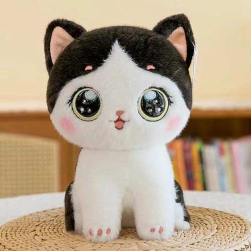 NAUXIU Niedliche Katze, Plüsch, süßes Kätzchen, Stofftier, weiches Plüschtier, Geschenk, für Kinder, schwarz, 22,1 cm von NAUXIU