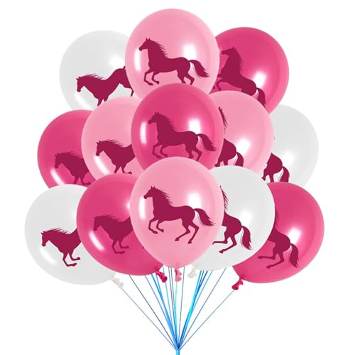 NAUZE Party-Luftballons mit Pferde-Motiv, pinke Cowgirl-Party-Dekorationen, Pferde-Luftballons, niedlich, mehrfarbig, Western-Partyzubehör für Cowboy-Party-Gastgeschenke (weiß, rosa, rosarot) von NAUZE