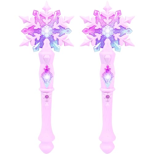 NAVESO 2 PCS LED Schneeflocke Zauberstab Mit Musik, Zauberstab Kinder Glitzer, Magic Wand Leuchtend, Für Kinderrollenspiele Kostümzubehör Accessoires Prinzessinnen deko Geburtstag Geschenk (Rosa) von NAVESO