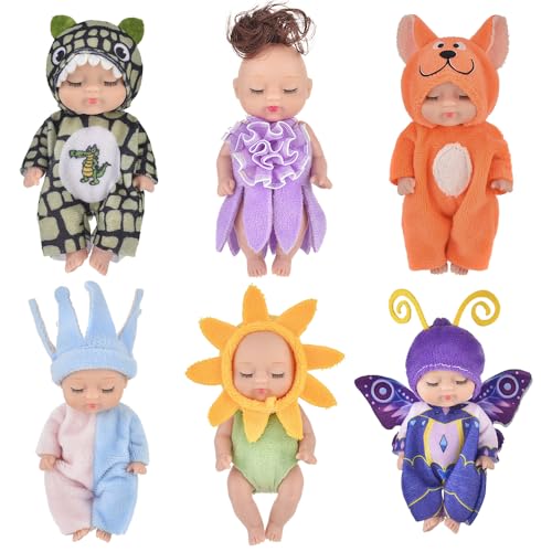 NAVESO 6 Stück Mini Baby Puppe, Babypuppe, Baby Puppe, Mini Baby Born Puppe, Baby Mini Puppe, Baby Doll, Waschbares PVC-Material, Puppe ab 1 bis 2 Jahr, Puppenspielzeug für Mädchen und Kleinkinder von NAVESO