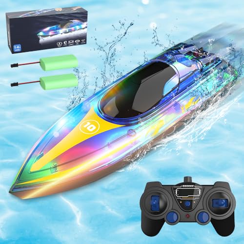 NAVESO Ferngesteuertes Boot, 2,4 GHz 15km/h Rennboot RC, Remote Control Speed Boat mit Led-Licht, High Speed RC Boats Toy, Rennboot Ferngesteuert für Erwaschene Kinder von NAVESO