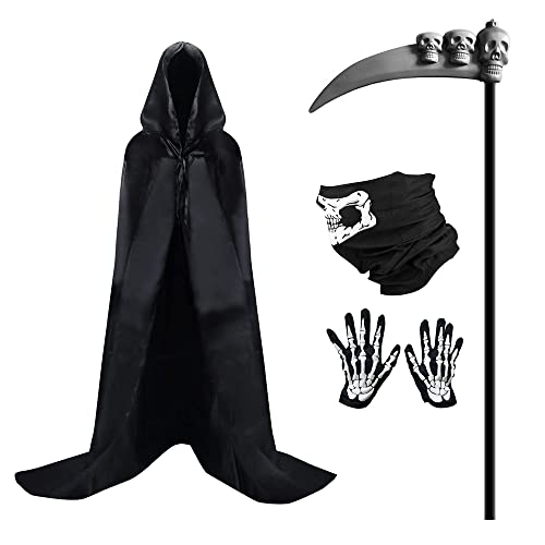 NAVESO Herren Halloween-Kostüm Sensenmann, Sensenmann Kostüm Herren Und Damen, Tod Kostüm Herren Enthält Sensemann Kostüm Schädelmaske, Reaper Kostüm für Halloween Party Dekoration Cosplay von NAVESO