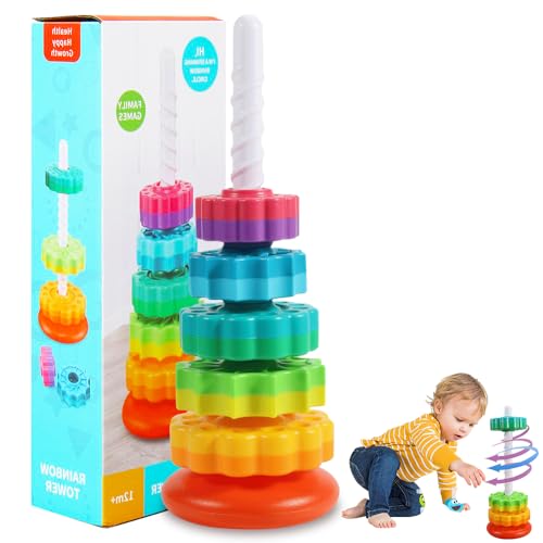 NAVESO Stapelturm Baby, Stapelturm Regenbogen, Stapelturm ab 1 Jahr, Montessori Spielzeug Baby, Buntes Ring Stapelspiel, Drehbares Stapelspielzeug, Stapelsteine Baby, Early Development & Activity Toys von NAVESO