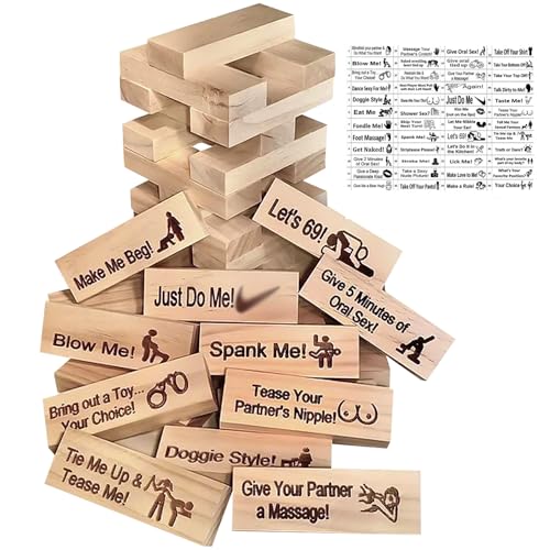 NAVESO Super Naughty Block Tower Game, Paar Spiele für Paare, Jenga Spiel Erwachsene, 48 Holzblöcke mit Wahrheit Oder Pflicht Fragen und Herausforderungen, Lustiges Paarspiel für Erwachsene von NAVESO