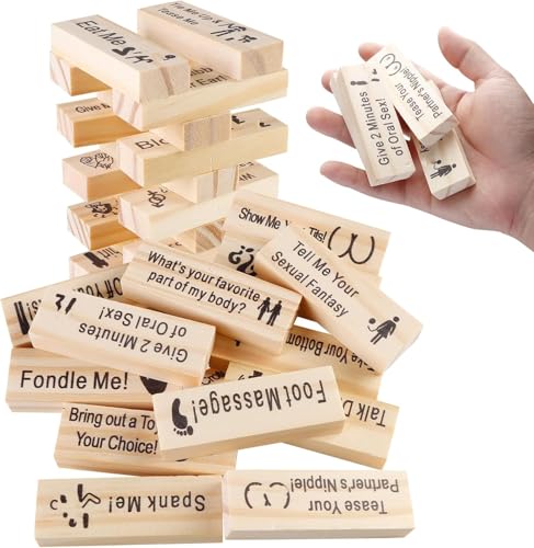 NAVESO Super Naughty Block Tower Game, Valentine Tumbling Tower Stacking Blocks Game, Couple Activities & Date Night Ideen, Stacking Wooden Block Game for Grown Ups for Adults Night Party Game Gift von NAVESO