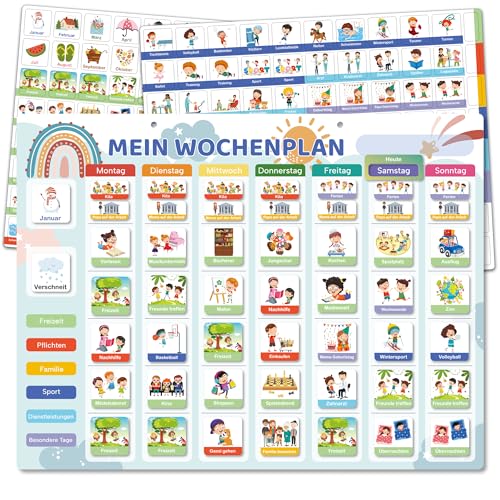 NAVIFUL Monatliche pläne für Kinder | Montessori Magnettafel inkl. 184 Magnete & Kordel | Kalender beschreib- & abwischbar | magnetisches Lernspielzeug auf Deutsch für Kinder, Regenbogen von NAVIFUL