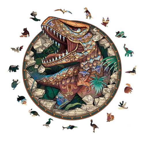 NBFBA Holzpuzzle Erwachsene,100pcs Dinosaurier Spaßiges Unregelmäßig Geformtes Puzzle für Erwachsen, 18 * 18.7cm Lernspielzeug für Erwachsene und Kinder Familienspielsammlung von NBFBA