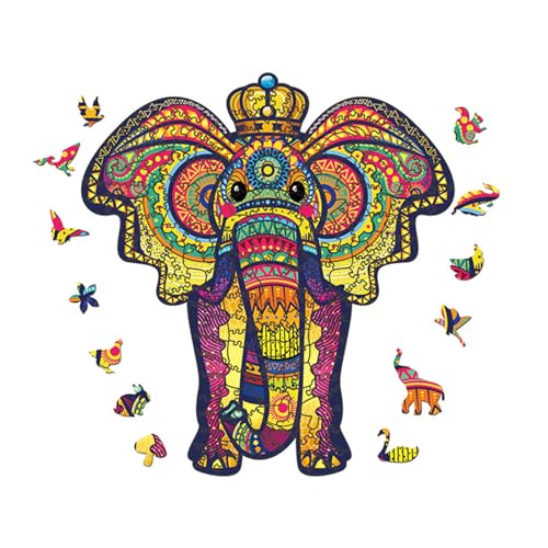 NBFBA Holzpuzzle Erwachsene, 100pcs Elefant Spaßiges Unregelmäßig Geformtes Puzzle für Erwachsen, 18 * 19.3cm Lernspielzeug für Erwachsene und Kinder Familienspielsammlung von NBFBA