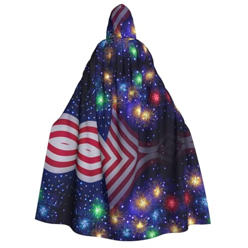 NBSNGSLS Feuerwerk Amerikanische Flagge 4. Juli Druck Umhang Halloween Hexe Vampir Cosplay Kostüm Kapuze Robe Umhang von NBSNGSLS