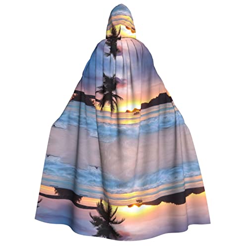 NBSNGSLS Sonnenaufgang Tropische Palmeninsel Druck Umhang Halloween Hexe Vampir Cosplay Kostüm Kapuze Robe Umhang von NBSNGSLS