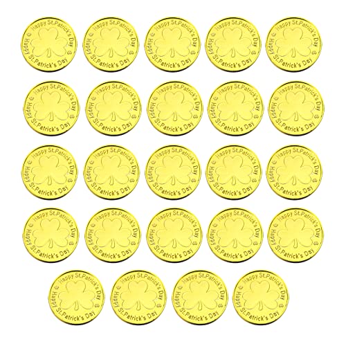 Sieman 24 Stück vierblättriges Kleeblatt Kunststoff Münze für Party Supplies St. Patrick's Day Decoration (24pcs/gold) von NC