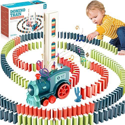 NCKIHRKK Domino Zug Spielzeug,160 Stück Domino Baustein Zug Set,Elektrischer Zug Domino Spielzeug,Elektrischer Zug mit Licht und Ton,Pädagogisches Spielzeug für Mädchen und Jungen ab 3 Jahren (Blau) von NCKIHRKK