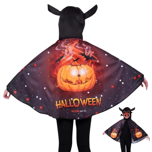 NDBLJTR Kinder Halloween Kürbis Kostüm Zauberer Umhang mit Hut Halloween Kostüme für Kinder Witch Umhang Wizard Cape, Fasching Kostüme Hexenkostüm Kürbis für Halloween Cosplay Requisiten von NDBLJTR