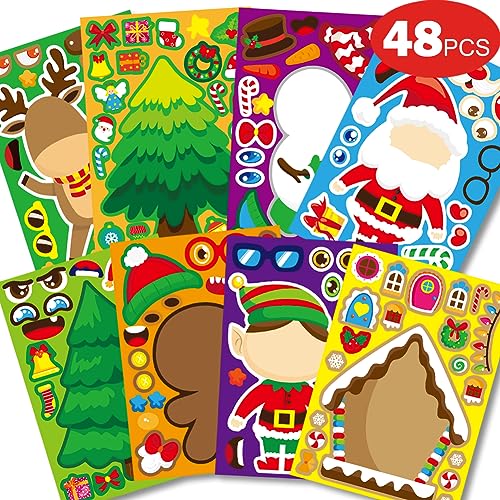 48 Bögen Weihnachtsaufkleber für Kinder, Weihnachtsspiel-Aufkleber Dekorationsaufkleber für Kinderbasteln DIY Partygeschenke Aufkleber, Erstellen Sie Ihre eigenen Party-Kindersticker Weihnachtskarten von NDLT