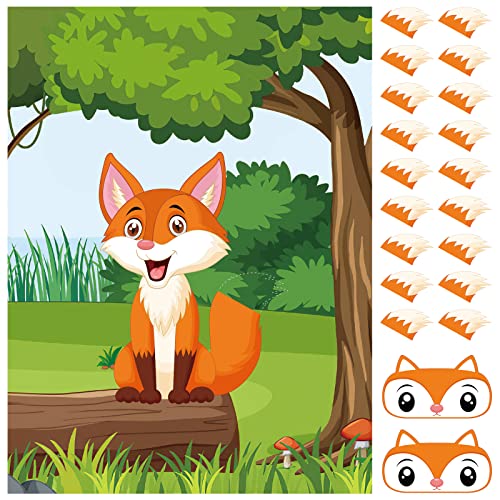 Keyoung NEBURORA Pin The Tail on The Fox Party Game with 30 Tails for Forest Farm Birthday Christmas Party Supplies Pin Game, Boys Girls Woodland Animal Party Decorations Home Wall Decor von NEBURORA