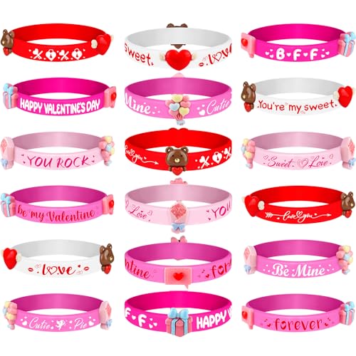 NEBURORA 12 Stück Valentinstag-Gummiarmbänder, Großpackung 6 Stile, Valentinstag-Silikonarmband, rosa Armband für Partygeschenke, Geschenktüten, Füllmaterial von NEBURORA