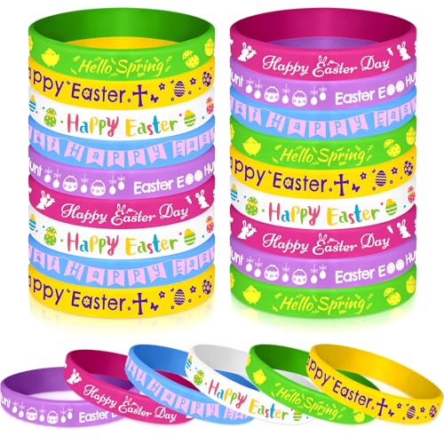 NEBURORA 24 Stück Oster-Gummiarmbänder, Hase, Kaninchen, Ei, Küken, Blume, Karotte, Silikon-Armbänder für Frühling, Frohe Ostern, Partygeschenke, Körbchenfüllungen, Eierfüller von NEBURORA