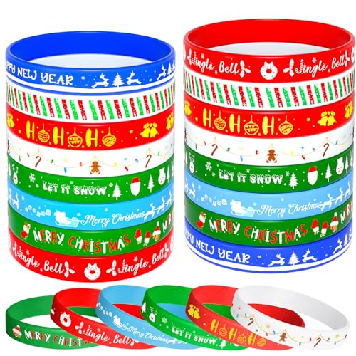 NEBURORA 24 Stück Weihnachts Silikonarmband in 8 Stilen, Gummiarmband mit Weihnachtsmuster für Party-Dekoration mit Weihnachtsthema von NEBURORA