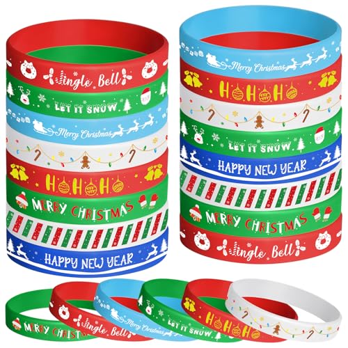 NEBURORA 24 Stück Weihnachts Silikonarmband in 8 Stilen, Gummiarmband mit Weihnachtsmuster für Party-Dekoration mit Weihnachtsthema von NEBURORA