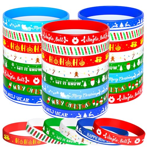 NEBURORA 48 Stück Weihnachts Silikonarmband in 8 Stilen, Gummiarmband mit Weihnachtsmuster für Weihnachtsfeier Dekoration von NEBURORA