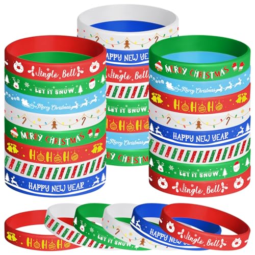 NEBURORA 48 Stück Weihnachts Silikonarmband in 8 Stilen, Gummiarmband mit Weihnachtsmuster für Weihnachtsfeier Dekoration von NEBURORA