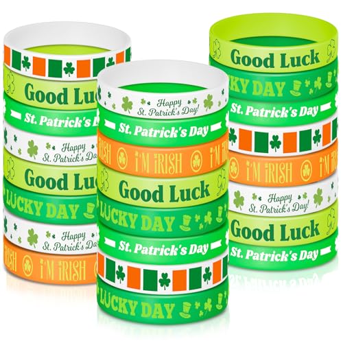 NEBURORA 72 Stück Gummiarmbänder zum St. Patrick's Day, grünes Glückskleeblatt Silikonarmbänder für St. Patrick's Day Zubehör Partydekoration Gastgeschenke von NEBURORA