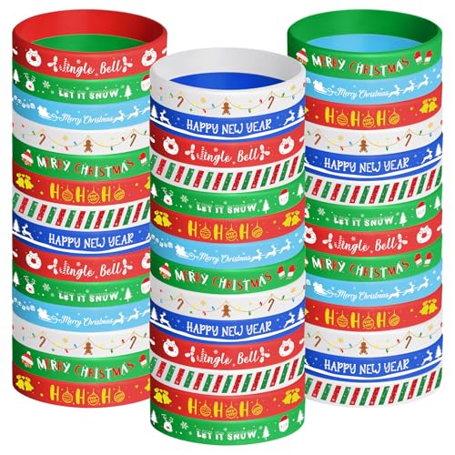 NEBURORA 72 Stück Weihnachts Silikonarmband in 8 Stilen Gummiarmbänder mit Weihnachtsmuster für Party Dekoration mit Weihnachtsthema von NEBURORA