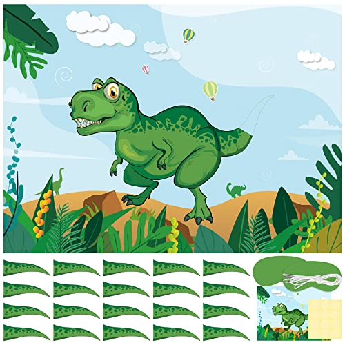 NEBURORA Pin The Tail on The Dinosaur mit 24 PCS Schwänze, Dinosaurier-Thema Partyspiele für Kinder Dino Geburtstag Weihnachten Party Supplies von NEBURORA