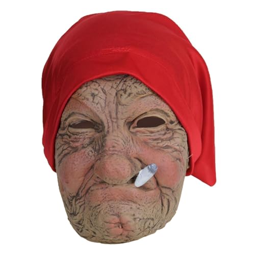 Gruselige Halloween-Gesichtsbedeckung, gruselige Damen-Kopfbedeckung aus Latex mit Haaren, realistische Kopfbedeckung mit Haaren, Latex, für alte Frauen, Horror-Kostüm, Verkleidung für von NEECS