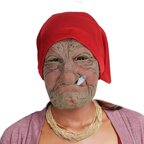 NEECS Halloween-Gesichtsbedeckung für Oma – alte Frauen-Kopfbedeckung, realistische Kopfbedeckung mit Haaren, Latex, für alte Frauen, Horror-Kostüm, Verkleidung für Halloween-Kostüm, Party, 3 Stück von NEECS