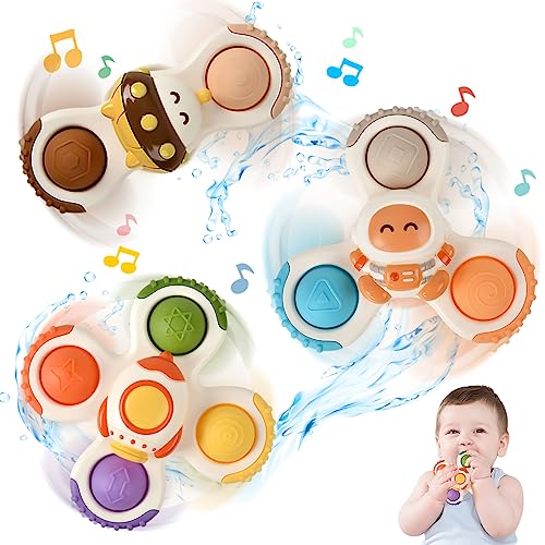 【2024 Neueste】 NEEMOSI Saugnapf Spielzeug Baby 3 Stück Sensorik Spinner Spielzeug für Baby Drehspielzeug Badewannenspielzeug Baby Spielzeug Suction Cup Geschenke ab 1 Jahr Kinder Junge Mädchen von NEEMOSI