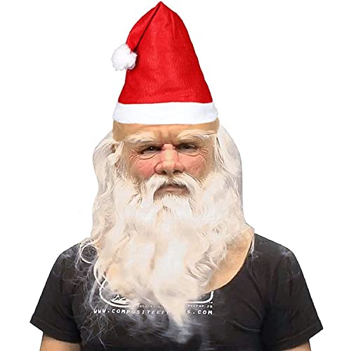 NEMMXUB Weihnachtsmann Maske - Nikolausmaske mit Rauschebart+Perücke+ Augenbrauen + Mütze Weihnachtsmannmaske Nikolaus Maske Weihnachtsmaske Santa Claus Karnevalsmaske Kostüm für Weihnachten Cosplay von NEMMXUB