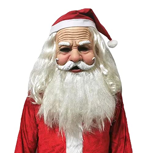 NEMMXUB Weihnachtsmann Maske - Nikolausmaske mit Rauschebart+Perücke+ Augenbrauen von NEMMXUB