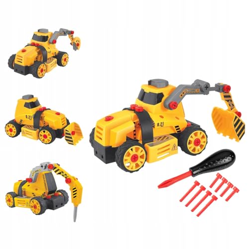 NEO TOOLS Bagger Spielzeug, 4 in 1: Bulldozer, Auslegerhammer, Bagger mit Ausleger, Kreissäge mit Ausleger, Baustellenfahrzeuge, EIN Kinderspielzeug Bagger für Kinder 3 4 5 6 7 Jahren von NEO TOOLS