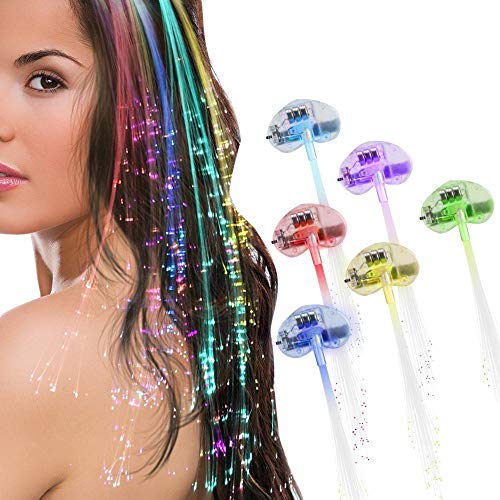 Sets von 3, 6, 10 LED-Faser-Haarverlängerungen. Light-up Rainbow Haar oder in der blauen, roten, grünen oder weißen Farbe Haarspange für Partei. (10 x MULTICOLOUR) von NEO+