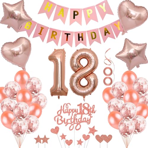 Neodtx 18. Geburtstag Mädchen Geburtstagsdeko Tortendeko luftballons Rosegold folienballon 18 jahre Frauen geschenk Happy Birthday Girlande für Geburtstagsdeko Geschenke für 18. Geburtstag von NEODTX