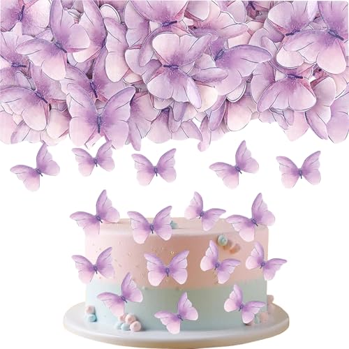 Neodtx Essbare Schmetterlinge Für Torte 48 Stück Esspapier Tortendeko Geburtstag Essbar Schmetterling Mädchen Happy Birthday Kuchen Deko Für Hochzeitstorte Deko Cupcake Topper（ Lila） von NEODTX