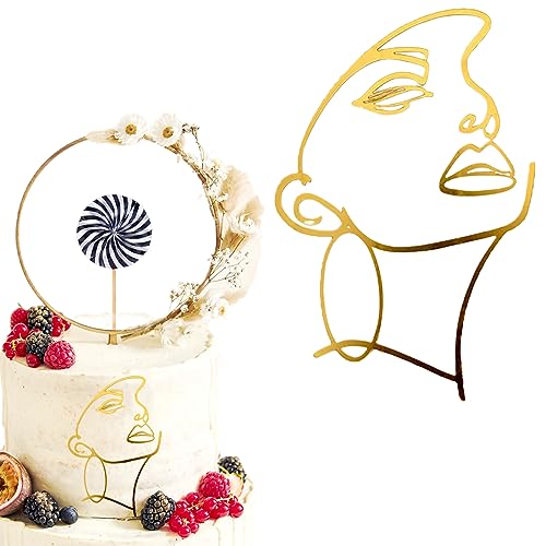 Neodtx Lady Face Cake Topper Acryl Gold Gesicht Geburtstag Tortendeko Mädchen Minimalistische Kunst Torten Deko Für Frau Braut Dusche Hochzeit Jubiläum Muttertag Party Kuchen Deko Nicht Essbar von NEODTX