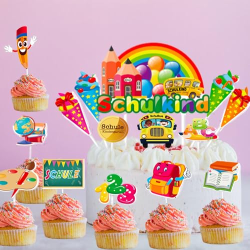 Neodtx Tortendeko Einschulung 23 Stück Schulkind Tortendeko Abc 123 Cupcake Topper Kuchendeko Schulanfang Geschenk Für Schulkind 2024 Junge Mädchen Schultag Schulanfang Party Deko von NEODTX