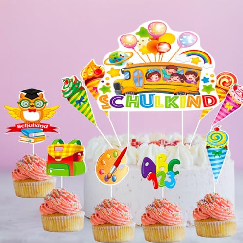 Neodtx Tortendeko Einschulung 19 Stück Schulkind Tortendeko Abc 123 Cupcake Topper Kuchendeko Schulanfang Geschenk Für Schulkind 2024 Junge Mädchen Schultag Schulanfang Party Deko von NEODTX